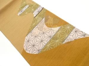 刺し子曲線に麻の葉・古典柄模様袋帯